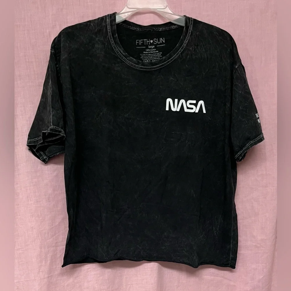 Fifth Sun Nasa Shirt American Flag Raw Hem Stone Wash Graphic Tee Women’s Large - Picture 1 of 8
